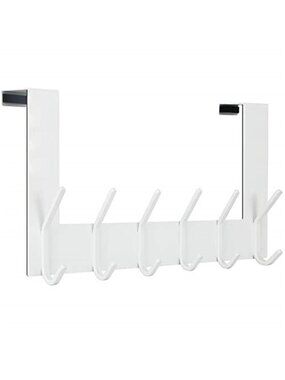 Over Door Hook Rack White 6 Hooks Towel Coat Hanger No Drill Organizer